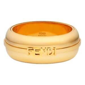 Fendi Fendigraphy Gold Tone Metal Wide Logo Bangle